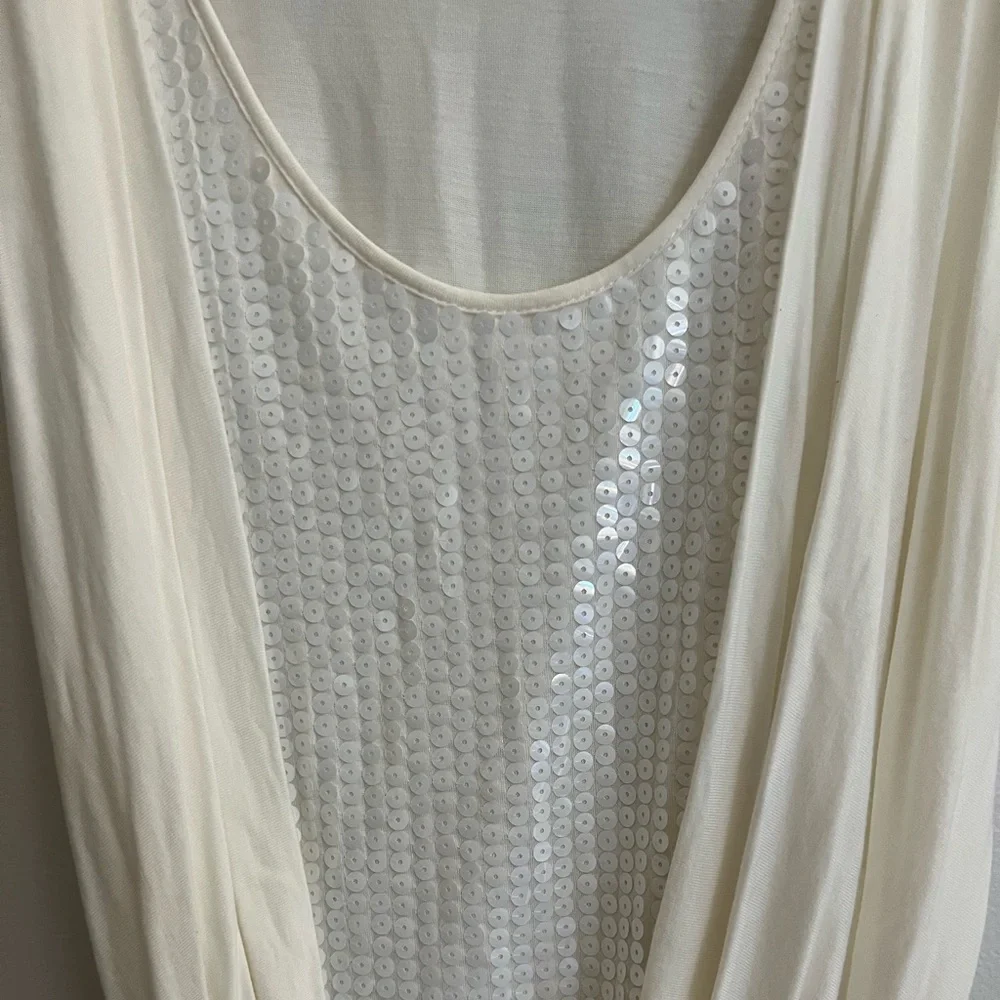 New York & Company Off White Sequin Tank Top with Plunging Cowl Neckline Size XS - Picture 2 of 5